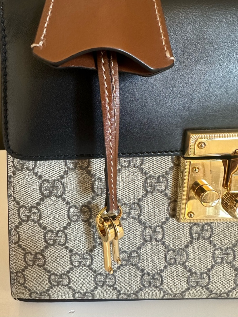 Gucci Padlock GG Supreme Black Camel Crossbody Top Handle Tri Color Genuine MINT - Picture 2 of 13